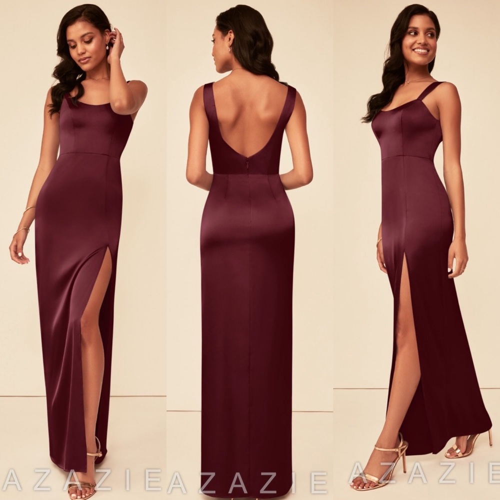 Azazie Nessi Stretch Satin Cabernet Bridesmaid Dress A2 - Picture 1 of 3